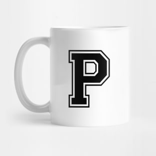 Initial Letter P - Varsity Style Design - Black text Mug